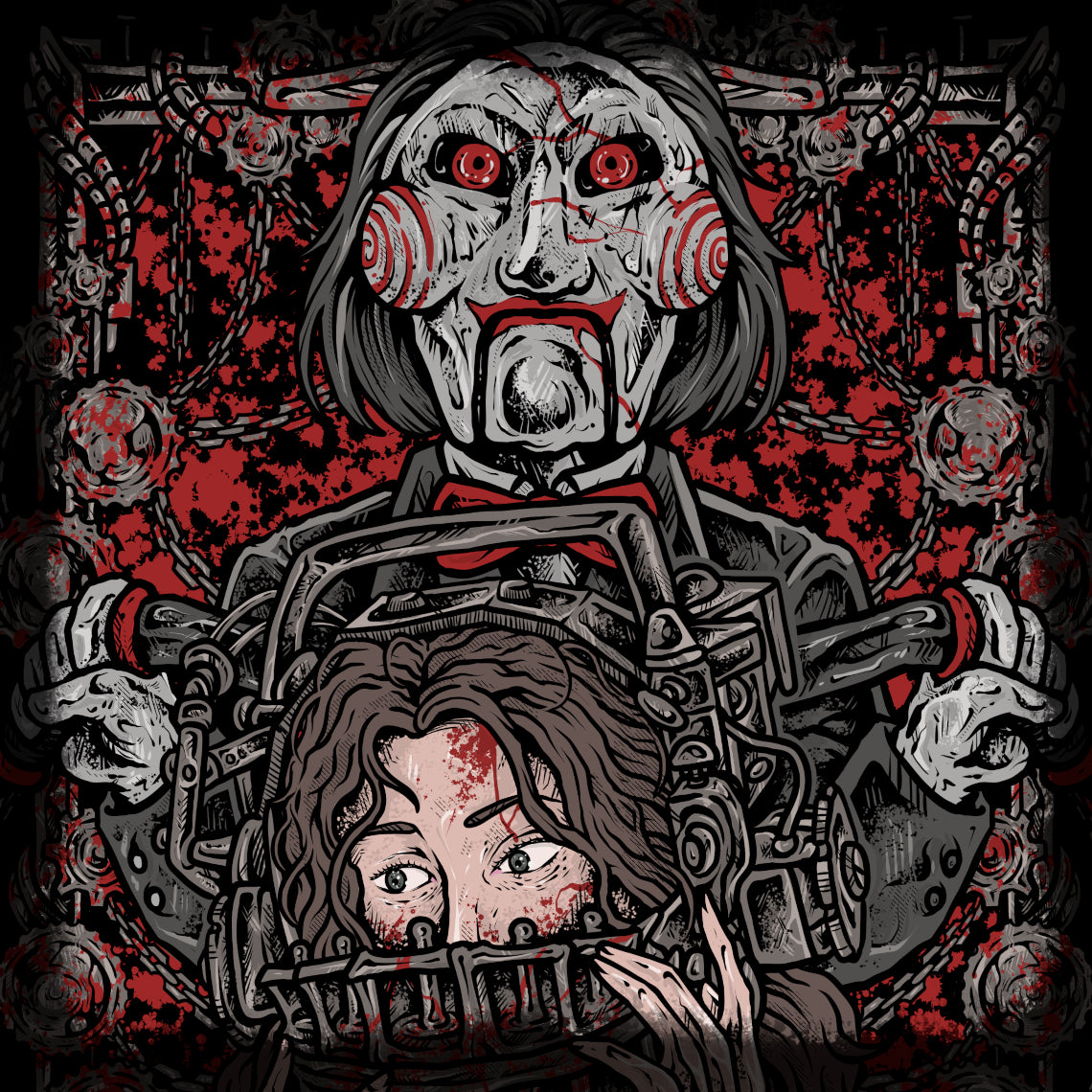 Wallpaper of Billy the Puppet. In the Saw universe, Billy the Puppet serves as the voice and face of Jigsaw’s twisted philosophy. Though only a puppet, his eerie appearance and chilling presence make him just as terrifying as the traps themselves. Billy represents the constant reminder that every victim must choose between suffering and survival.
