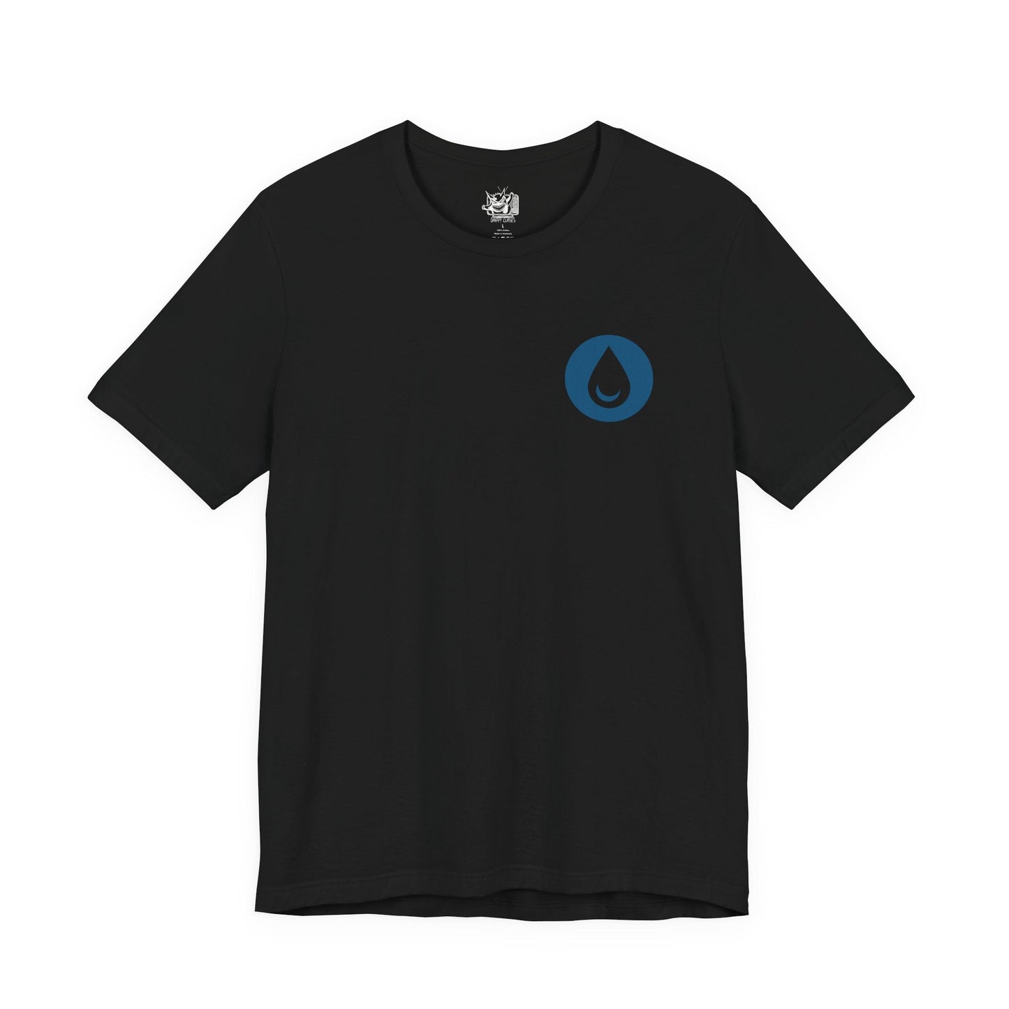 Image 4 of a T-Shirt artwork depicting iconic Water-type Pokémon emerging from an ancient coastal landscape where towering waterfalls, rocky cliffs, and deep blue oceans meet. Crystal-clear water spirals around them as sunlight reflects across the waves, creating a vibrant aquatic scene. The design reflects the diversity of Water-type Pokémon, from graceful swimmers to powerful ocean guardians.