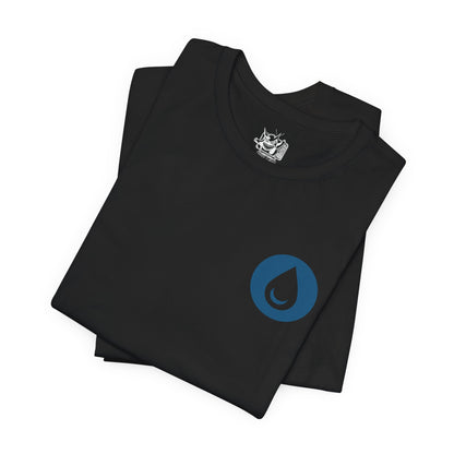 Image 6 of a T-Shirt artwork depicting iconic Water-type Pokémon emerging from an ancient coastal landscape where towering waterfalls, rocky cliffs, and deep blue oceans meet. Crystal-clear water spirals around them as sunlight reflects across the waves, creating a vibrant aquatic scene. The design reflects the diversity of Water-type Pokémon, from graceful swimmers to powerful ocean guardians.