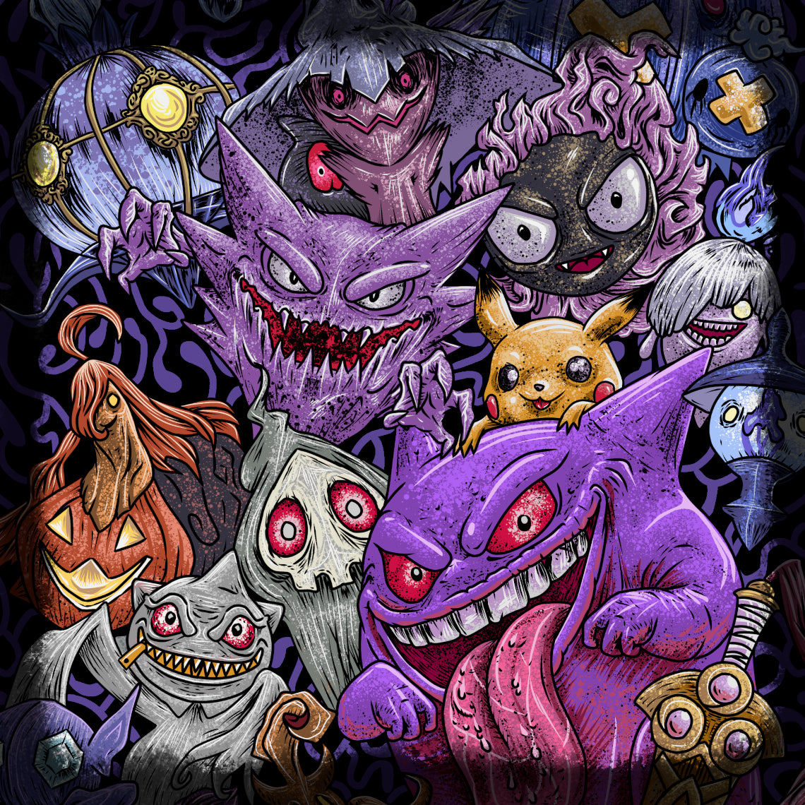 Concept Art of Ghost Type. Ghost-type serve as guardians of ancient secrets and manifestations of spiritual energy. Whether it is the mischievous grin of Gengar, the tragic origins of Banette, or the cursed souls within Spiritomb, these spectral beings capture the darker and more mysterious side of Pokémon lore.