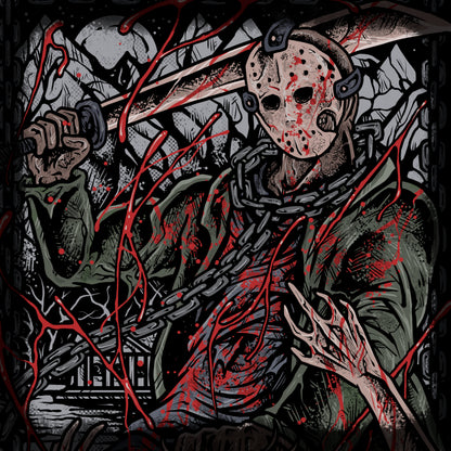 Artwork of Jason Vorhees the Butcher of Crystal Lake. Jason Vorhees haunts Camp Crystal Lake, emerging as one of horror’s most iconic slashers in the Friday the 13th. Masked and relentless, Jason stalks his victims through forests and cabins, embodying unstoppable vengeance tied to the dark legacy of the lake where his legend began.