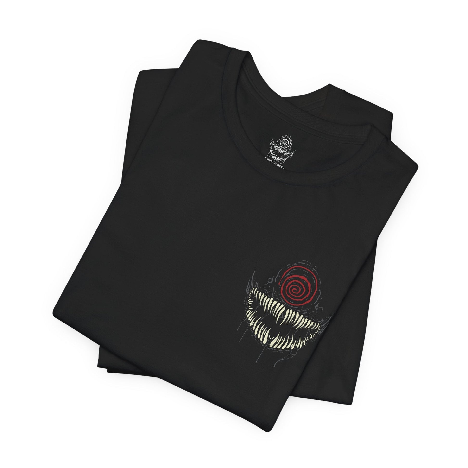 Image 6 of a T-Shirt artwork depicting Knull summoning an army of symbiote dragons beneath a collapsing sky, black tendrils engulfing planets and stars around him. The All-Black Necrosword crackles with dark energy while living shadows twist across his armor. This design reflects his role as creator of the symbiotes and the overwhelming force of an ancient god seeking to consume all light.