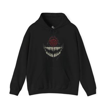 Image 4 of a Hooded Sweatshirt of Knull emerging from cosmic darkness, surrounded by swirling symbiote matter and eldritch void energy. His long white hair contrasts against the abyss while the living darkness beneath him spreads like an endless ocean. The composition emphasizes godlike power, eternal night, and the terrifying presence of the ruler behind Marvel’s symbiote hive mind.