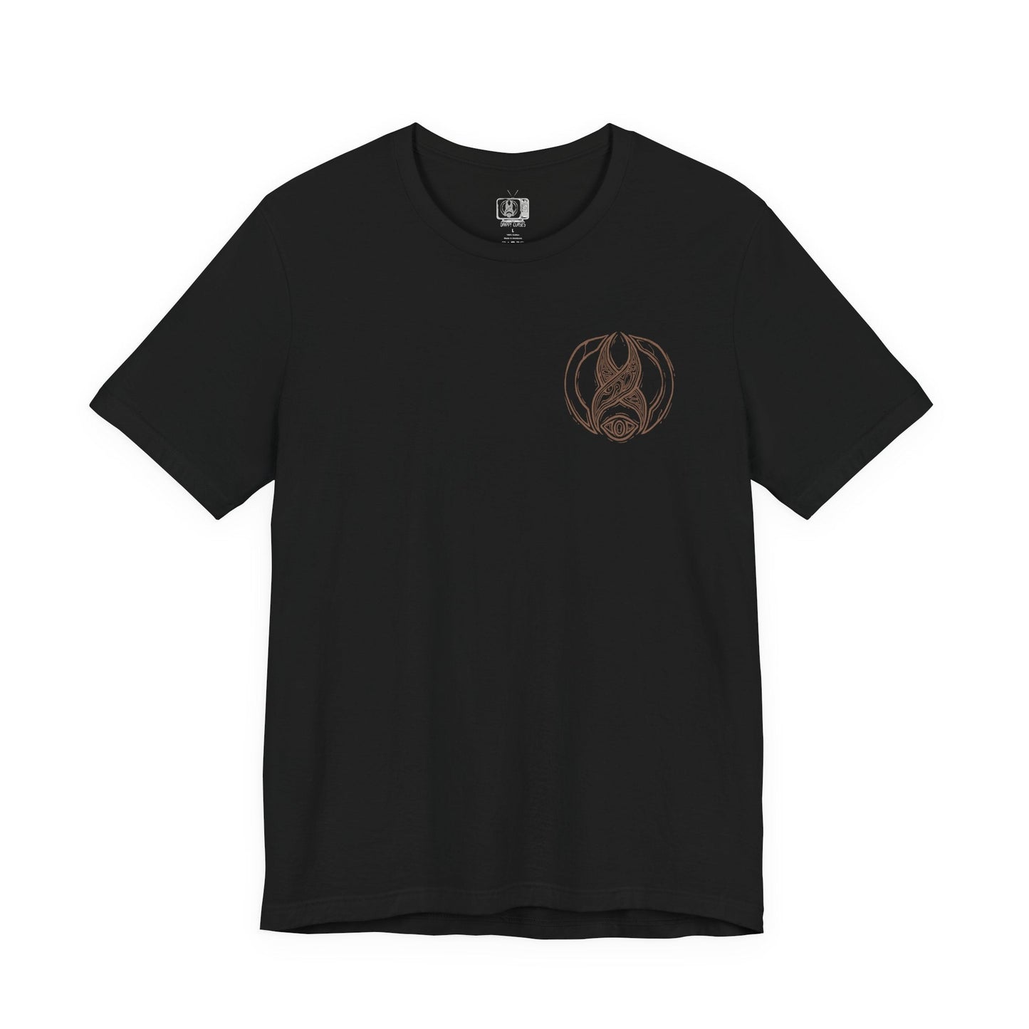 Image 4 of a T-shirt artwork depicting Isaac Clarke floating through zero-gravity halls of the Ishimura, sparks from his plasma cutter illuminating the grotesque shapes of Necromorphs lurking in the darkness. Shadows twist along cracked walls and broken machinery. The design captures the tension and dread of survival horror, embodying cosmic isolation, body horror, and the lurking menace of the Necromorph outbreak.