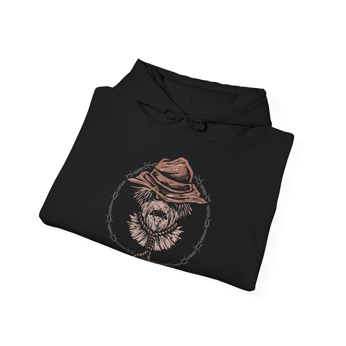 Image 6 of a Hooded Sweatshirt of Scarecrow emerging from a cloud of fear toxin while Batman advances through the poisonous haze beneath a storm-filled Gotham sky. The Dark Knight’s silhouette cuts through the nightmare as twisted crows and ghostly apparitions circle overhead. The composition emphasizes psychological horror, unwavering determination, and the iconic rivalry between Gotham’s greatest protector and its master of fear.