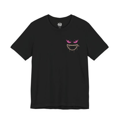Image 4 of a T-shirt artwork depicting Mega Banette hovering in a moonlit alley, its stitched limbs stretched unnaturally as dark aura swirls from its unzipped torso. The piercing gaze and chaotic energy emphasize its transformation through Mega Evolution, where suppressed hatred becomes overwhelming power. This design reflects haunting presence, supernatural intensity, and the terrifying charm of ghost-type Pokémon.
