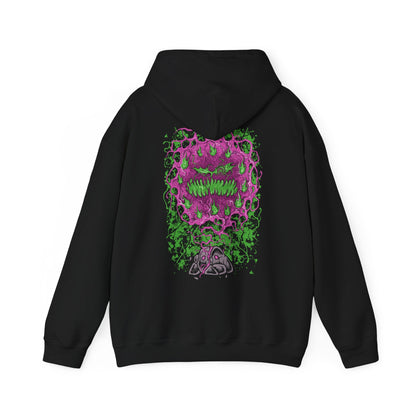 Image 5 of a Hooded Sweatshirt of Spiritomb erupting from the cracked Odd Keystone, a swirling cloud of spectral faces glowing in violet light. Dark mist coils across the ground while ghostly energy distorts the air around the cursed stone. The composition emphasizes supernatural horror, imprisoned souls, and the ancient folklore that defines Spiritomb’s eerie presence in the Pokémon world.