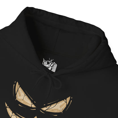 Folded Hooded Sweatshirt depicting Trevenant looming over a misty woodland path, its silhouette blending with towering trees as glowing eyes watch from the darkness. Subtle faces seem to form within its bark, hinting at the spirits bound inside. The design reflects Trevenant’s lore as a cursed forest spirit Pokémon, symbolizing vengeance, possession, and the eerie life hidden within Kalos forests.